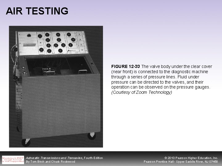 AIR TESTING FIGURE 12 -33 The valve body under the clear cover (near front)