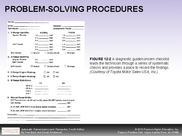 PROBLEM-SOLVING PROCEDURES FIGURE 12 -2 A diagnostic guide/concern checklist leads the technician through a