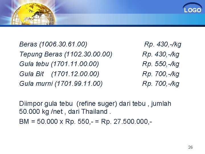 LOGO Beras (1006. 30. 61. 00) Tepung Beras (1102. 30. 00) Gula tebu (1701.