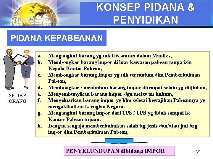 KONSEP PIDANA &LOGO PENYIDIKAN PIDANA KEPABEANAN a. b. c. SETIAP ORANG d. e. f.