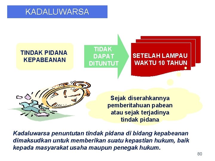 KADALUWARSA TINDAK PIDANA KEPABEANAN TIDAK DAPAT DITUNTUT SETELAH LAMPAU WAKTU 10 TAHUN Sejak diserahkannya