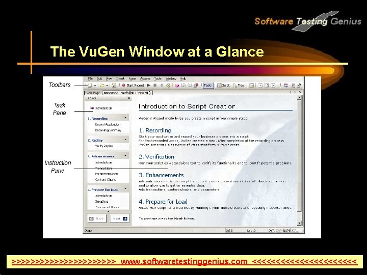 The Vu. Gen Window at a Glance >>>>>>>>>>> www. softwaretestinggenius. com <<<<<<<<<<< 