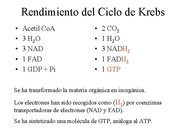Rendimiento del Ciclo de Krebs • • • Acetil Co. A 3 H 2