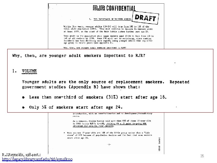 R. J. Reynolds, 1984 est. : http: //legacy. library. ucsf. edu/tid/eyn 18 c 00