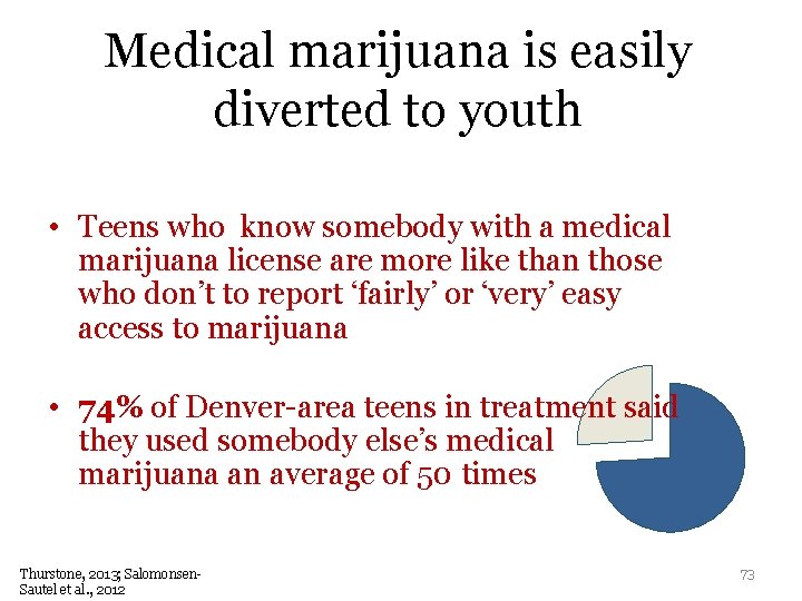 Medical marijuana is easily diverted to youth • Teens who know somebody with a