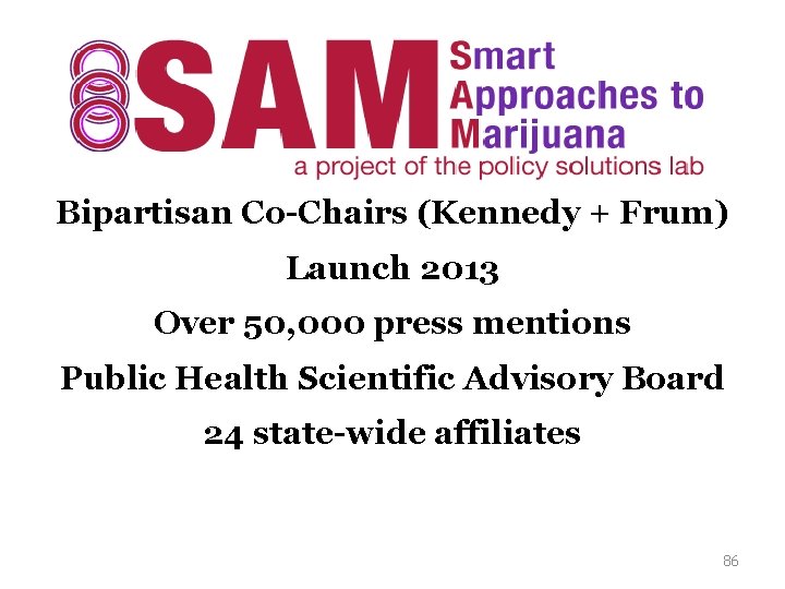 Bipartisan Co-Chairs (Kennedy + Frum) Launch 2013 Over 50, 000 press mentions Public Health