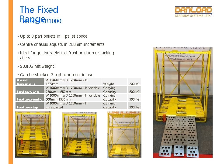 The Fixed Range. SR 1000 Tri. Stack • Up to 3 part pallets in
