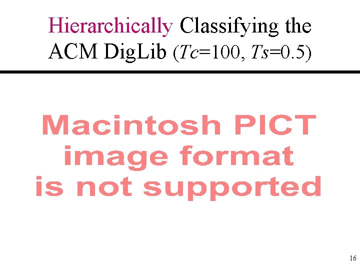 Hierarchically Classifying the ACM Dig. Lib (Tc=100, Ts=0. 5) 16 