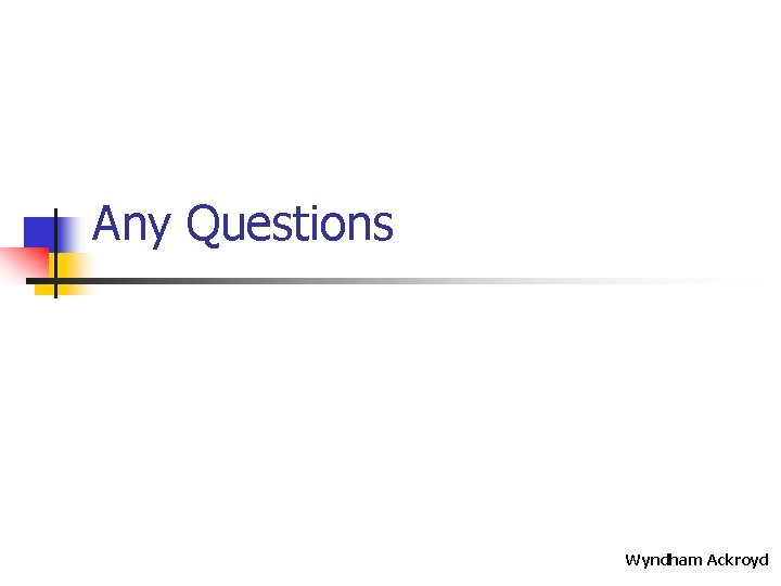 Any Questions Wyndham Ackroyd Any Questions Wyndham Ackroyd