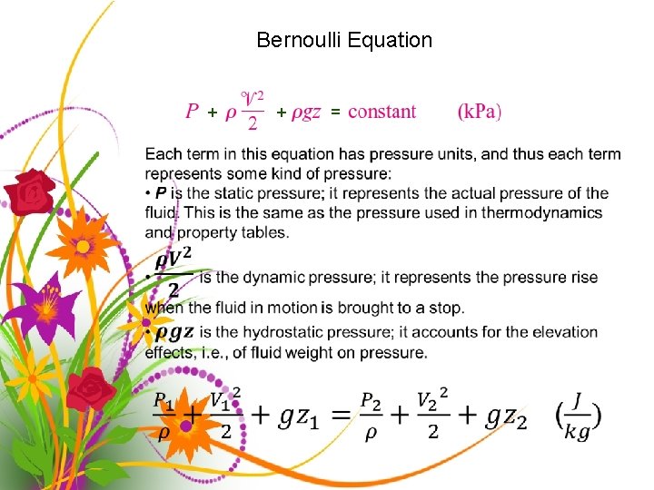 Bernoulli Equation + + = 