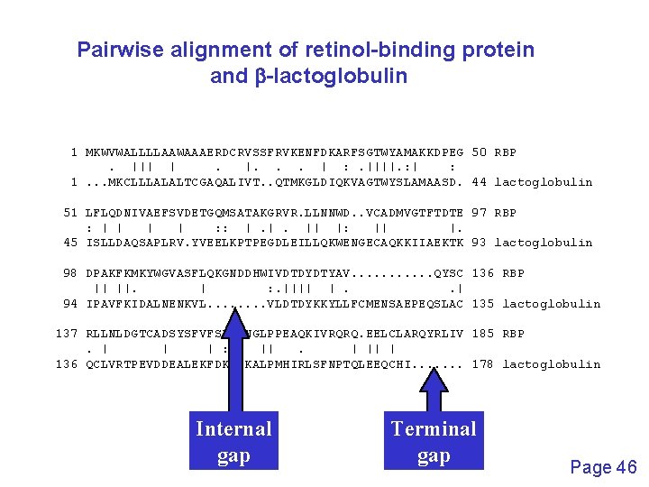 Pairwise alignment of retinol-binding protein and b-lactoglobulin 1 MKWVWALLLLAAWAAAERDCRVSSFRVKENFDKARFSGTWYAMAKKDPEG 50 RBP. ||| |. |.