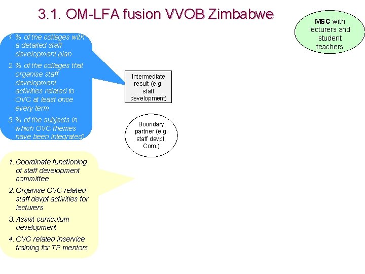 3. 1. OM-LFA fusion VVOB Zimbabwe 1. % of the colleges with a detailed