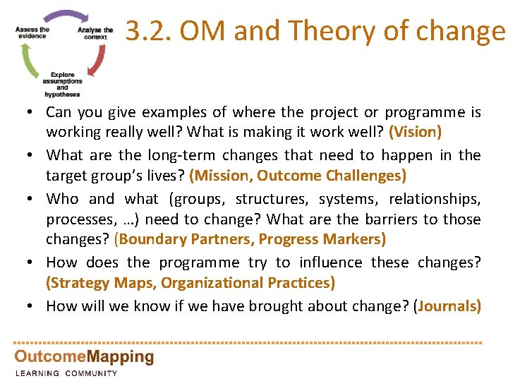 3. 2. OM and Theory of change • Can you give examples of where