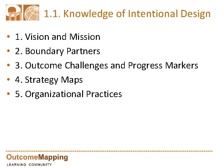 1. 1. Knowledge of Intentional Design • • • 1. Vision and Mission 2.