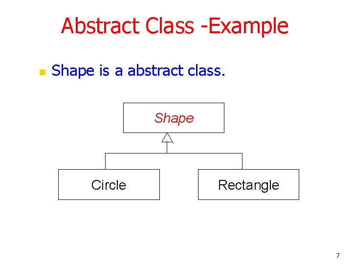 Abstract Class -Example n Shape is a abstract class. Shape Circle Rectangle 7 