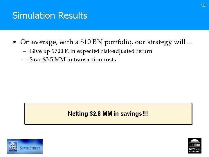 18 Simulation Results • On average, with a $10 BN portfolio, our strategy will…