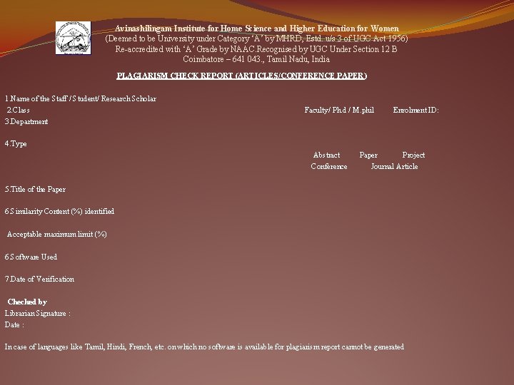 Avinashilingam Institute for Home Science and Higher Education for Women (Deemed to be University