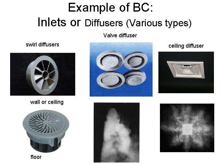 Example of BC: Inlets or Diffusers (Various types) Valve diffuser swirl diffusers wall or