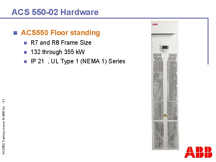 ACS 550 -02 Hardware ACS 550 Training course. © ABB Oy. - 31 n