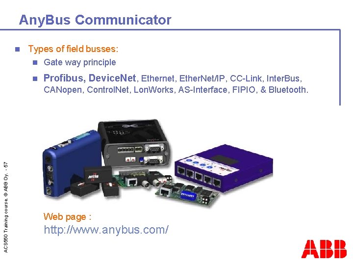 Any. Bus Communicator n Types of field busses: n Gate way principle n Profibus,