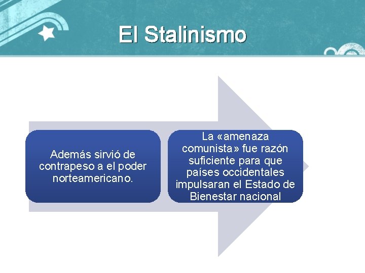 El Stalinismo Además sirvió de contrapeso a el poder norteamericano. La «amenaza comunista» fue