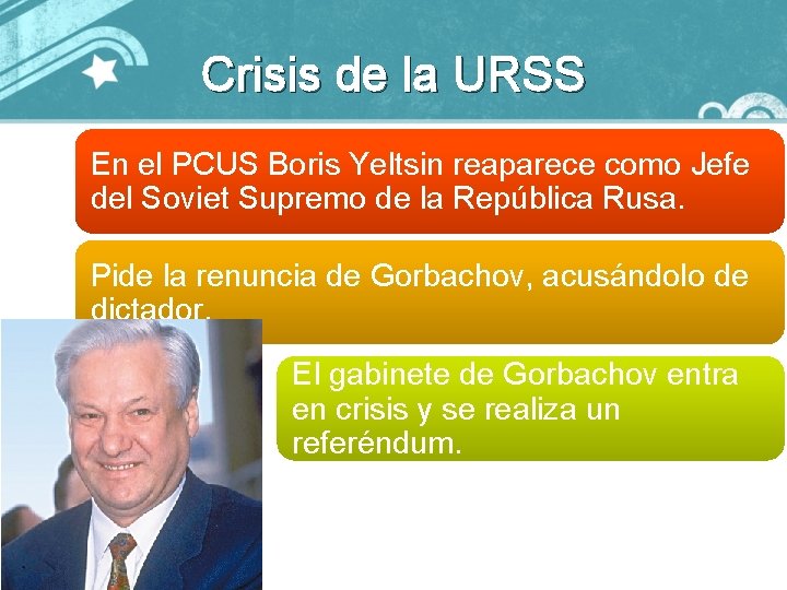 Crisis de la URSS En el PCUS Boris Yeltsin reaparece como Jefe del Soviet