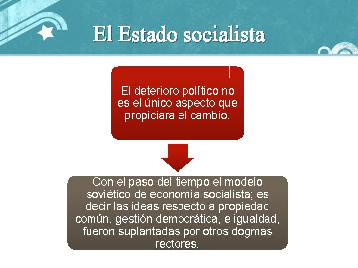 El Estado socialista El deterioro político no es el único aspecto que propiciara el