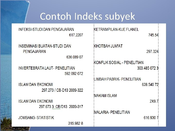 Contoh Indeks subyek 