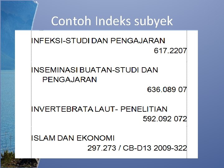 Contoh Indeks subyek 