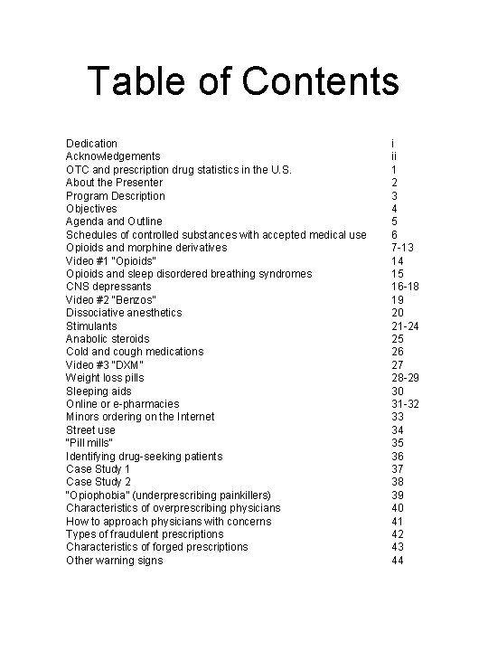 Table of Contents Dedication Acknowledgements OTC and prescription drug statistics in the U. S.