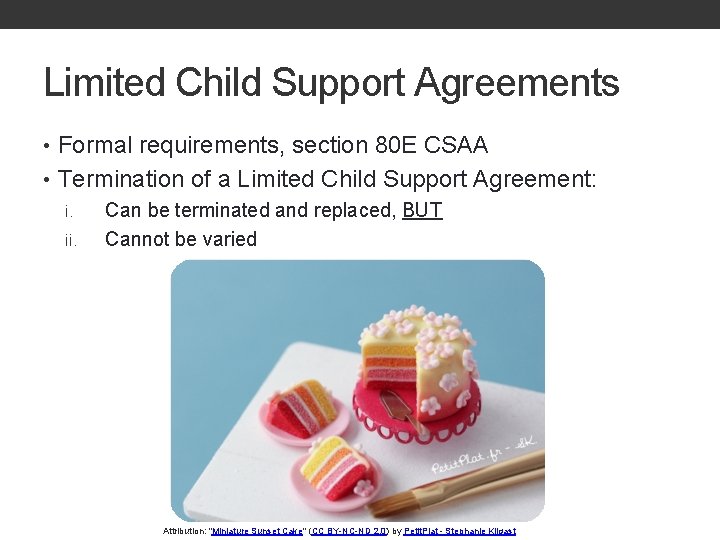Limited Child Support Agreements • Formal requirements, section 80 E CSAA • Termination of