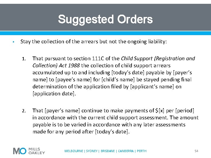 Suggested Orders § Stay the collection of the arrears but not the ongoing liability: