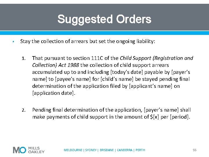 Suggested Orders § Stay the collection of arrears but set the ongoing liability: 1.