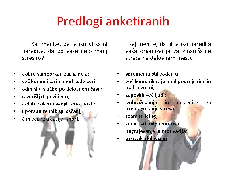 Predlogi anketiranih Kaj menite, da lahko vi sami naredite, da bo vaše delo manj