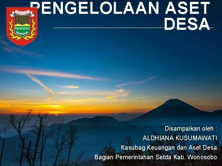 PENGELOLAAN ASET DESA Disampaikan oleh : ALDHIANA KUSUMAWATI Kasubag Keuangan dan Aset Desa Bagian