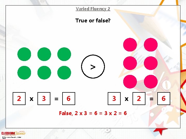 Varied Fluency 2 True or false? > 2 x 3 = 6 3 x