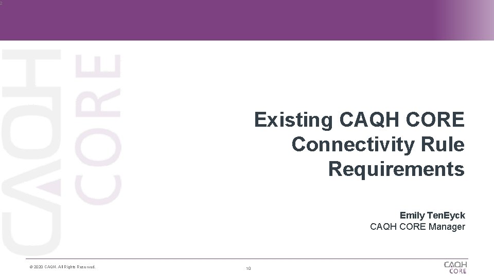 2 Existing CAQH CORE Connectivity Rule Requirements Emily Ten. Eyck CAQH CORE Manager ©