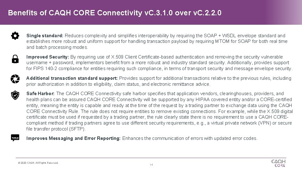 Benefits of CAQH CORE Connectivity v. C. 3. 1. 0 over v. C. 2.