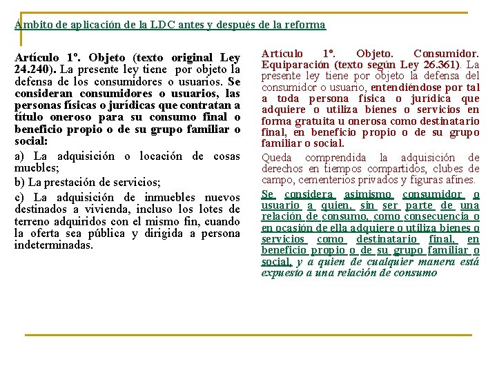 Ámbito de aplicación de la LDC antes y después de la reforma Artículo 1º.