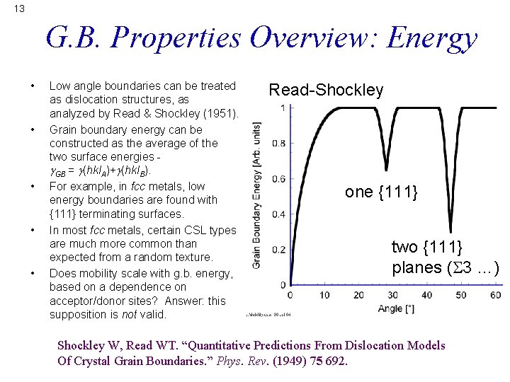 13 G. B. Properties Overview: Energy • • • Low angle boundaries can be