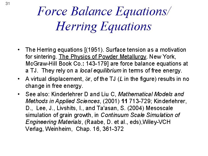 31 Force Balance Equations/ Herring Equations • The Herring equations [(1951). Surface tension as