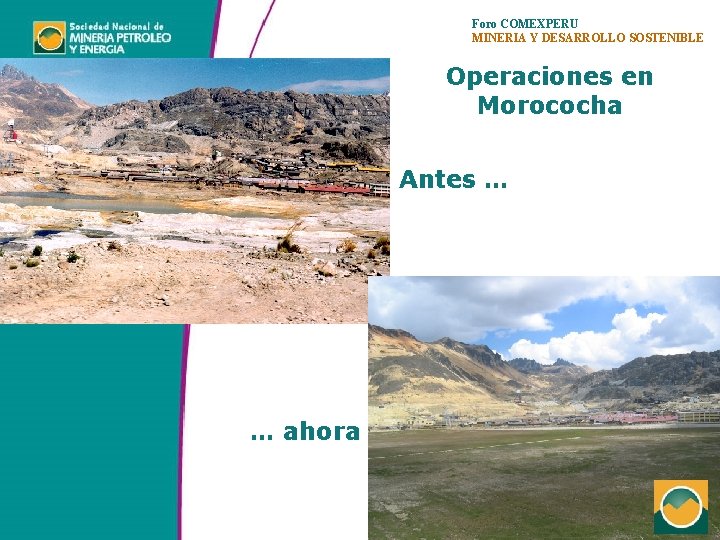 Foro COMEXPERU MINERIA Y DESARROLLO SOSTENIBLE Operaciones en Morococha Antes … … ahora 