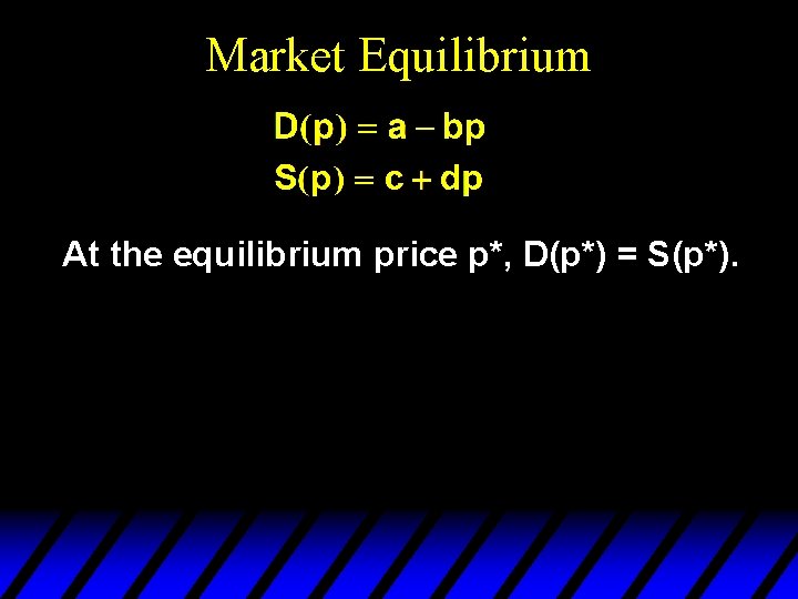 Market Equilibrium At the equilibrium price p*, D(p*) = S(p*). 