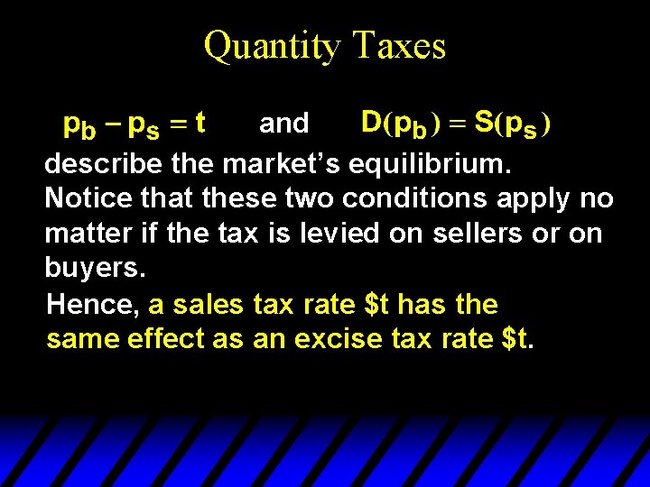 Quantity Taxes and describe the market’s equilibrium. Notice that these two conditions apply no