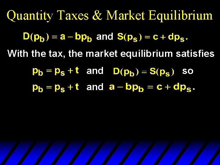 Quantity Taxes & Market Equilibrium and With the tax, the market equilibrium satisfies and