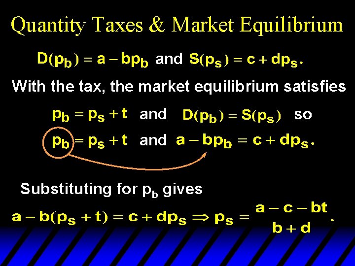 Quantity Taxes & Market Equilibrium and With the tax, the market equilibrium satisfies and