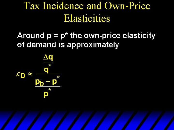 Tax Incidence and Own-Price Elasticities Around p = p* the own-price elasticity of demand