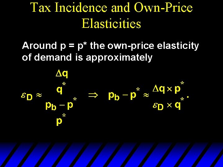 Tax Incidence and Own-Price Elasticities Around p = p* the own-price elasticity of demand