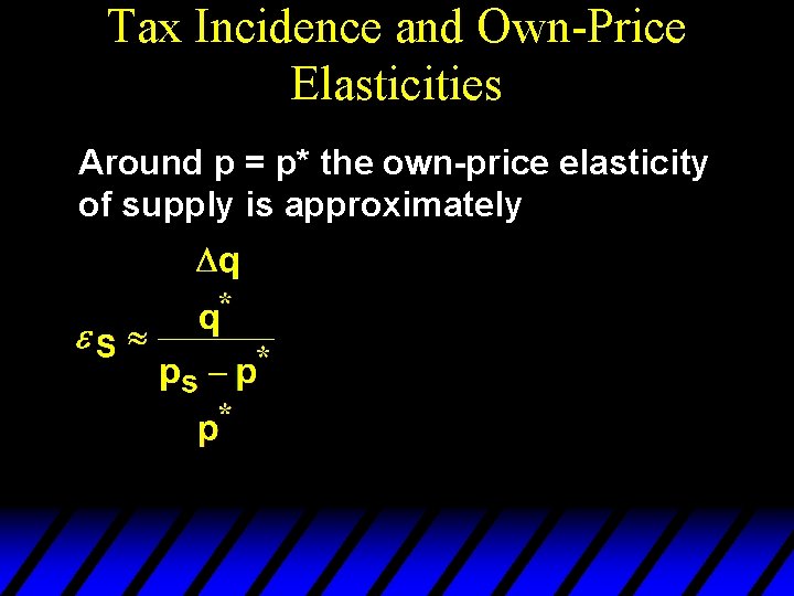 Tax Incidence and Own-Price Elasticities Around p = p* the own-price elasticity of supply