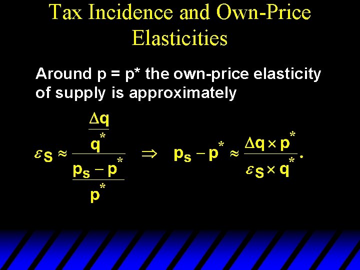Tax Incidence and Own-Price Elasticities Around p = p* the own-price elasticity of supply